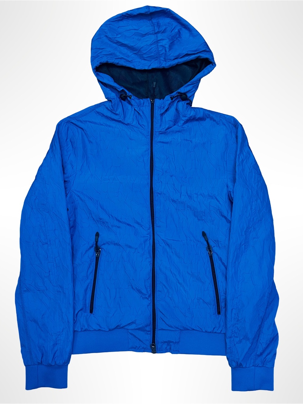 Armani Jeans Blue Crinkle-Effect Hooded Jacket (Size EU 48 / US S)